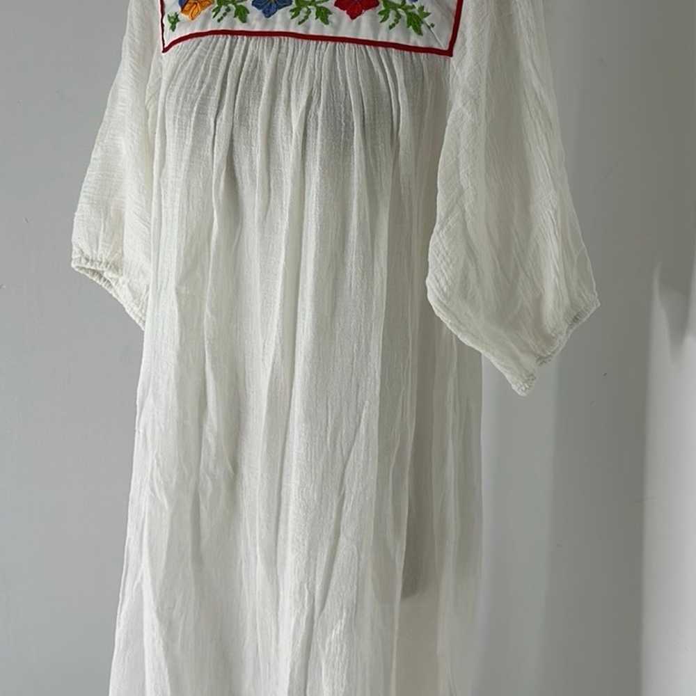 Vintage Sears 70s Boho Embroidered Yoke Cotton Ga… - image 2