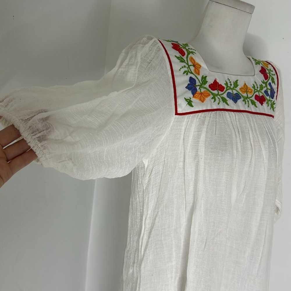 Vintage Sears 70s Boho Embroidered Yoke Cotton Ga… - image 5