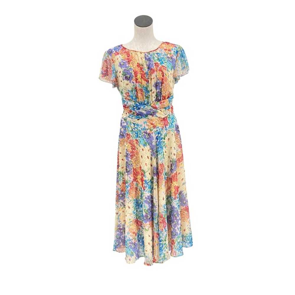 Y2K Rainbow Floral Fit & Flare Fairycore Dress Si… - image 1