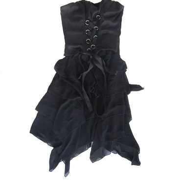 vintage black corset midi dress w/ ruffles black … - image 1