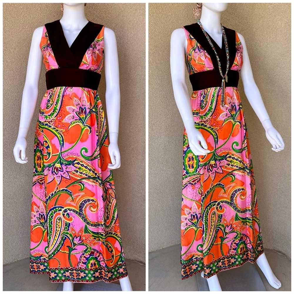 Technicolor Psychedelic Paisley Sleeveless Maxi D… - image 1