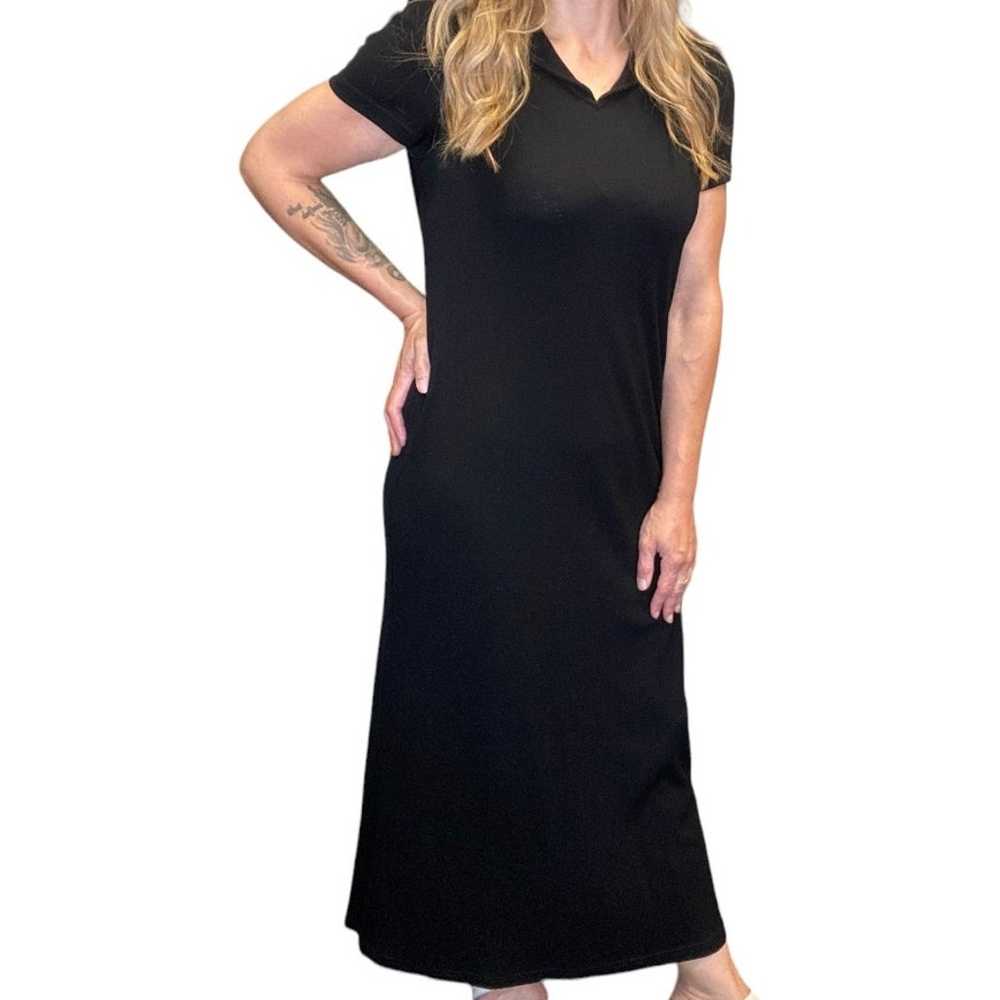 90's Vintage Donna Karen Black Wool Maxi Dress si… - image 3