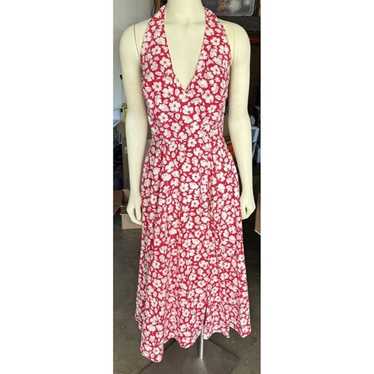 Laura Ashley Red Floral Halter Dress Vtg Sz 8 Cot… - image 1