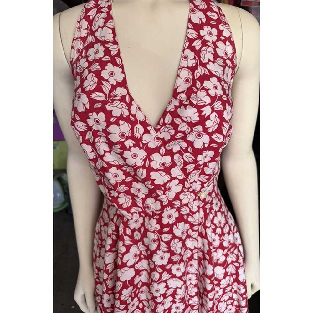 Laura Ashley Red Floral Halter Dress Vtg Sz 8 Cot… - image 2