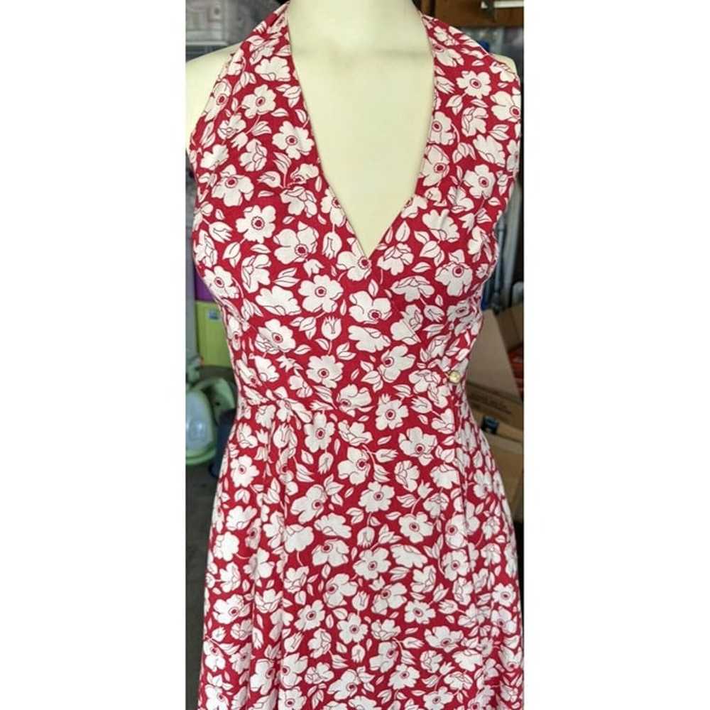 Laura Ashley Red Floral Halter Dress Vtg Sz 8 Cot… - image 3