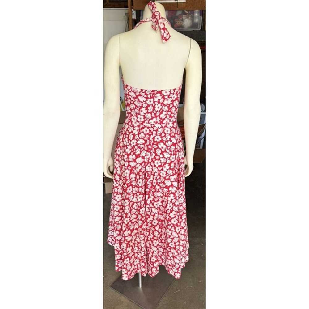 Laura Ashley Red Floral Halter Dress Vtg Sz 8 Cot… - image 6