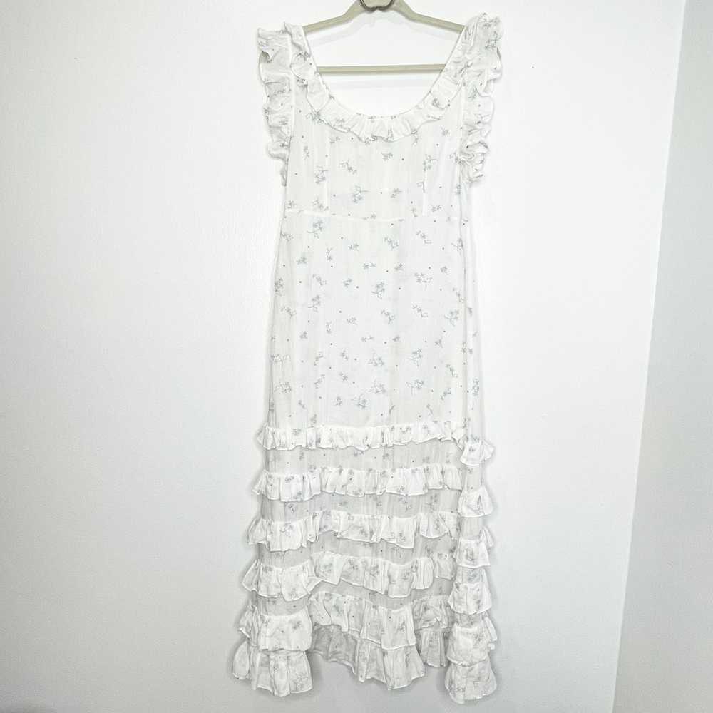 Doen Calla Floral Maxi Ruffle Dress White/Blue Si… - image 7