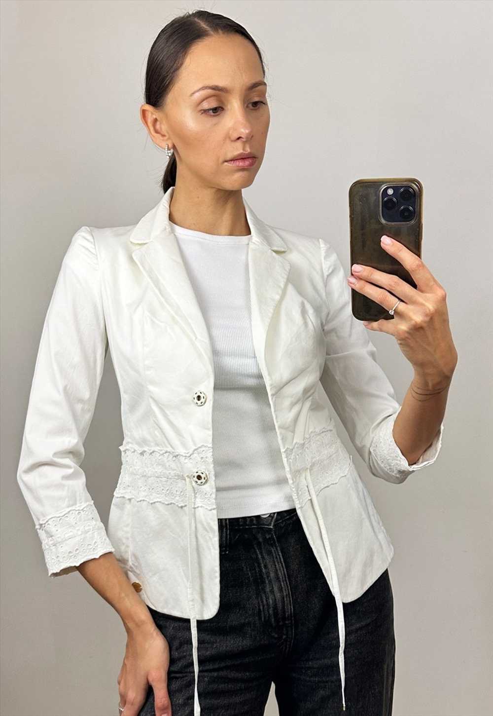 Vintage Luisa Spagnoli white cotton summer blazer - image 2