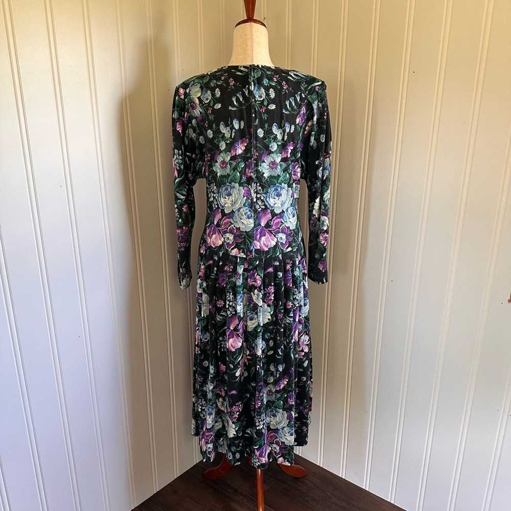 Vintage 90s Cottagecore Black Floral Maxi dress s… - image 8