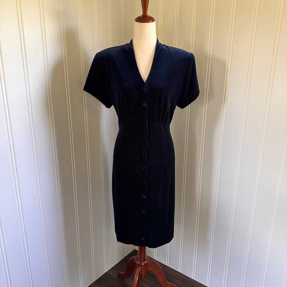 Vintage 90s Blue Velvet Dress size 14 - image 1