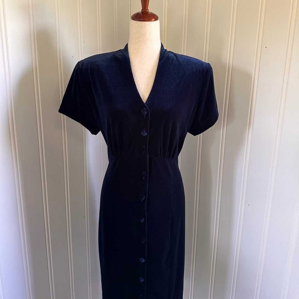 Vintage 90s Blue Velvet Dress size 14 - image 2