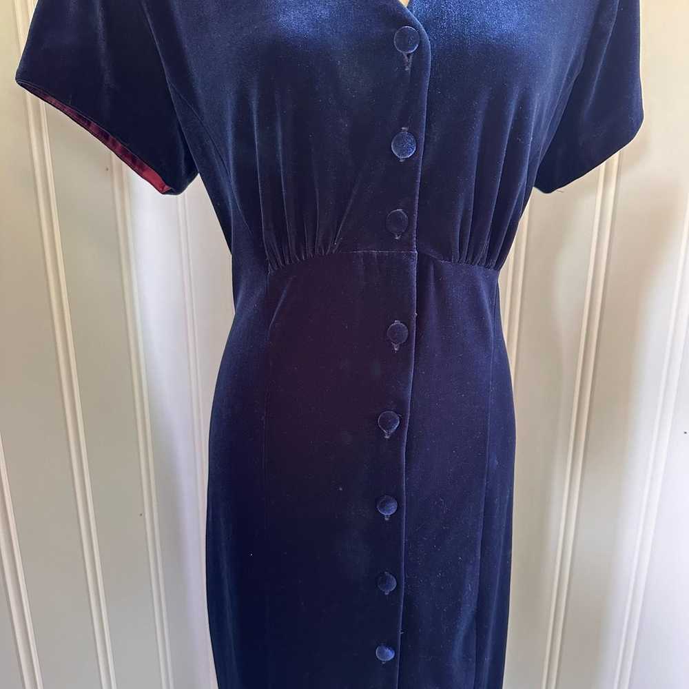 Vintage 90s Blue Velvet Dress size 14 - image 3