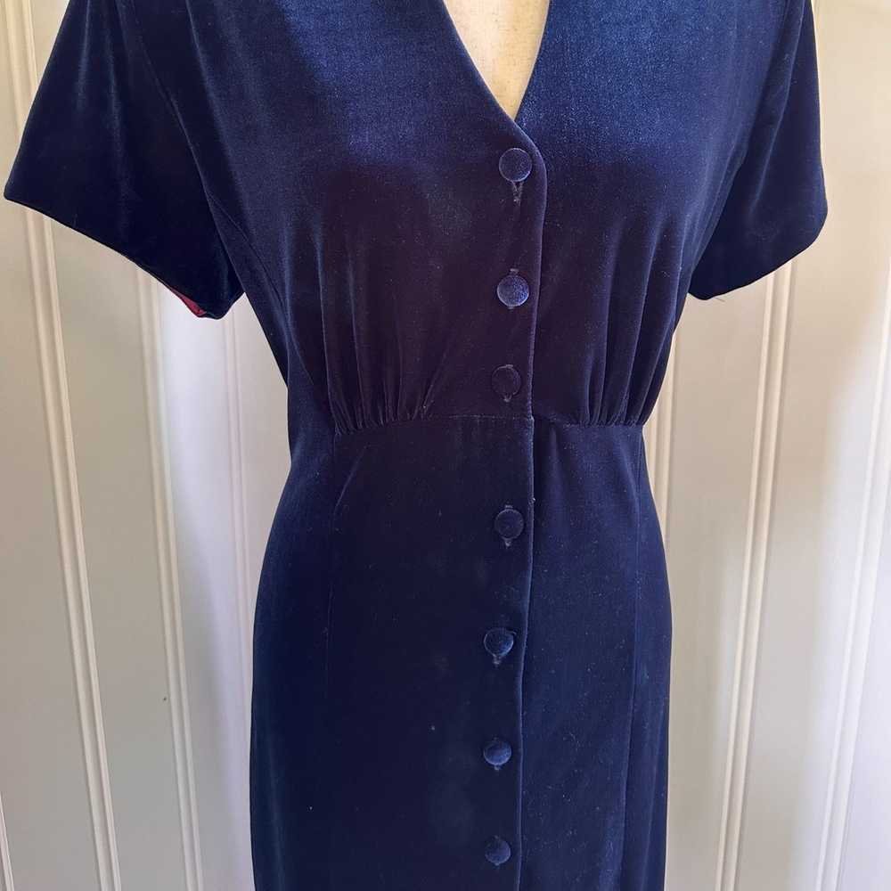 Vintage 90s Blue Velvet Dress size 14 - image 4