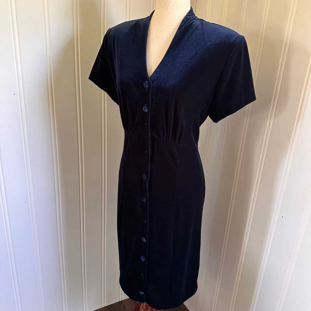 Vintage 90s Blue Velvet Dress size 14 - image 5