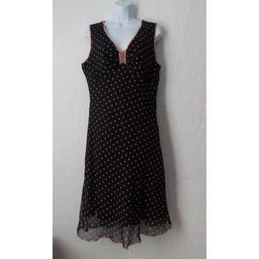 Vintage ICE Black Sheath Dress Pink Lace Polka Dot