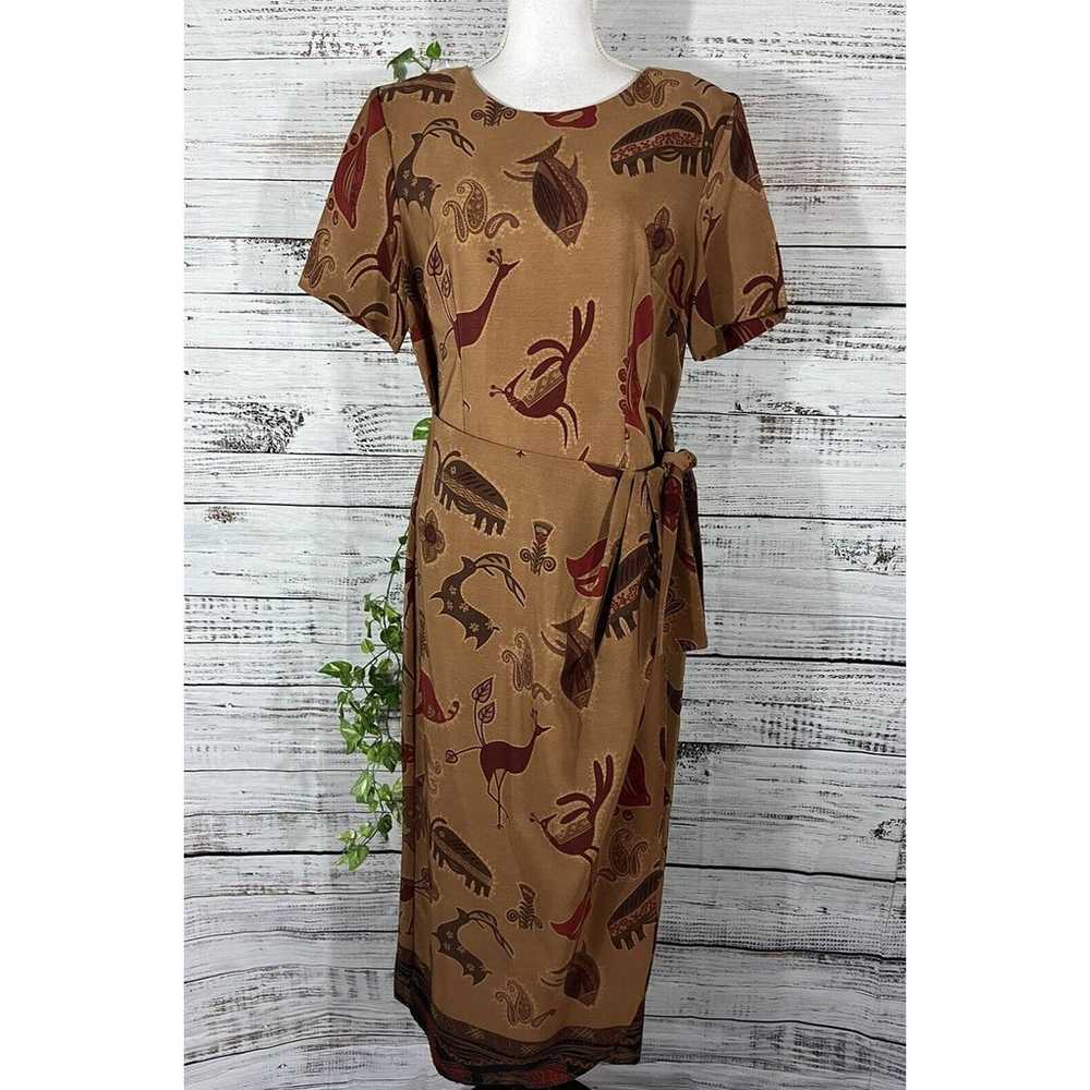 Vintage Sag Harbor Dress 12 Brown African Jungle … - image 1