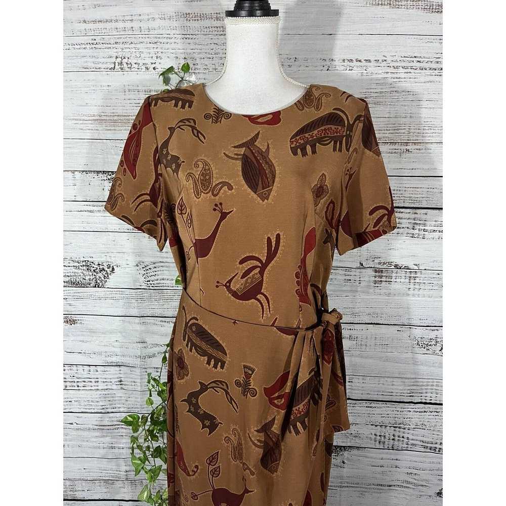 Vintage Sag Harbor Dress 12 Brown African Jungle … - image 3