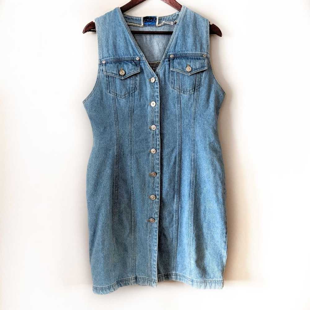 Vintage Denim Button Up Dress Large - image 1