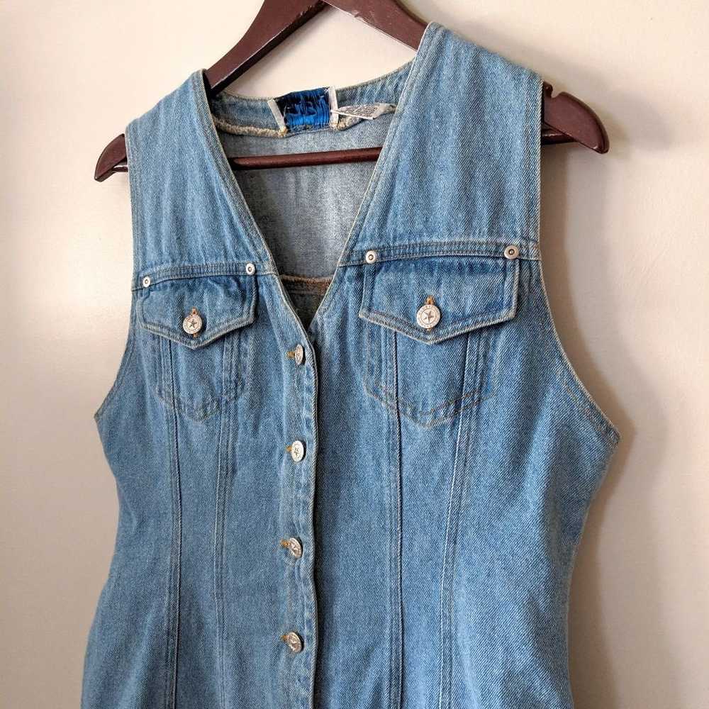 Vintage Denim Button Up Dress Large - image 2