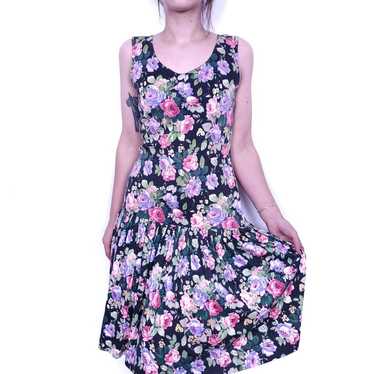 Vintage | 90s Drop Waist Floral Dress L - image 1