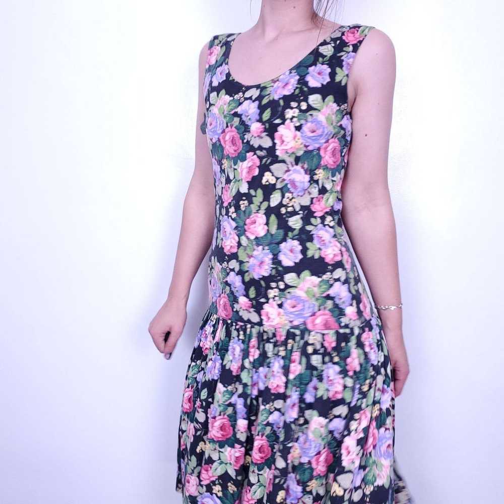 Vintage | 90s Drop Waist Floral Dress L - image 3