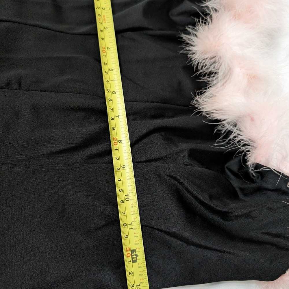 Vintage black dress pink fur trim Y2K lace up back - image 6