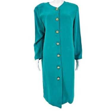 Vintage 80s Shomi Silk Midi Teal Dress 14 - image 1