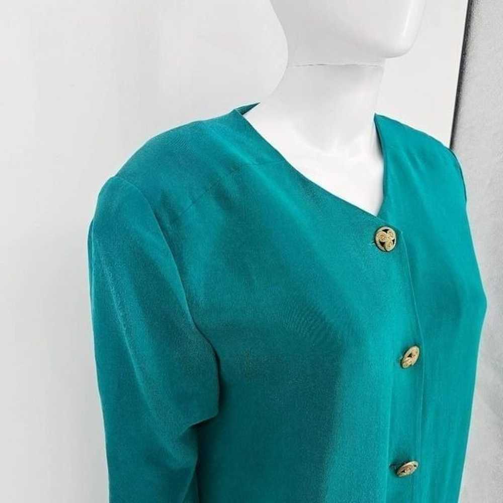 Vintage 80s Shomi Silk Midi Teal Dress 14 - image 2