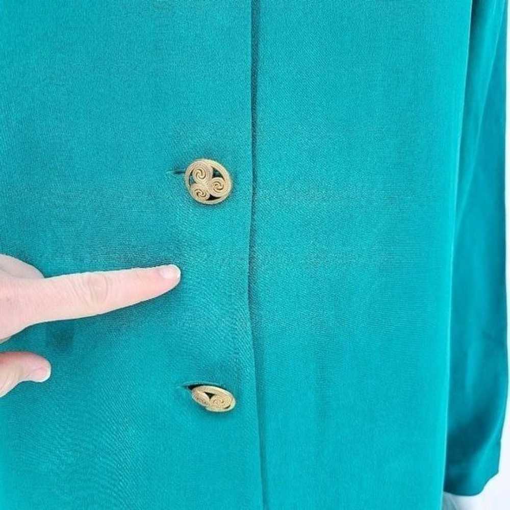 Vintage 80s Shomi Silk Midi Teal Dress 14 - image 3