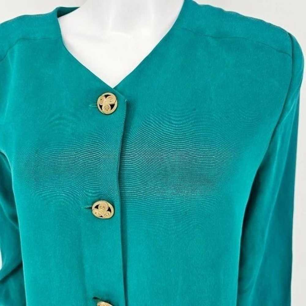 Vintage 80s Shomi Silk Midi Teal Dress 14 - image 4