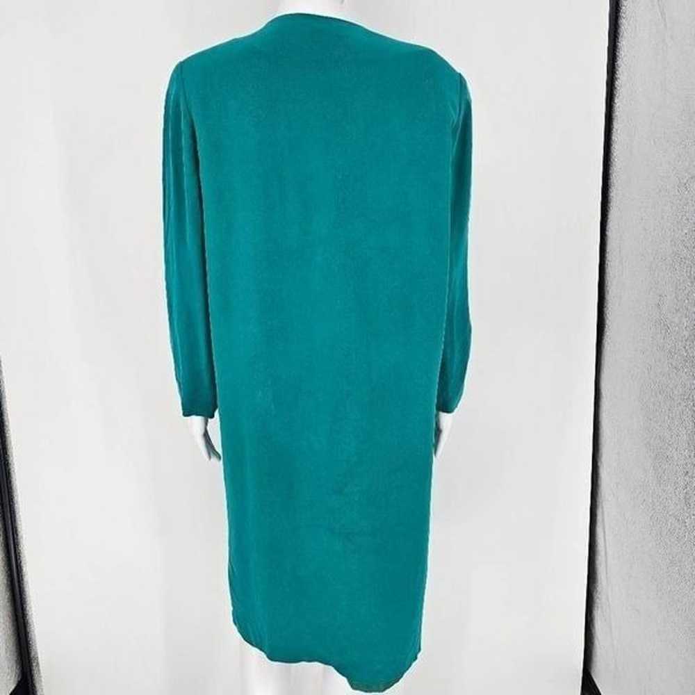 Vintage 80s Shomi Silk Midi Teal Dress 14 - image 5