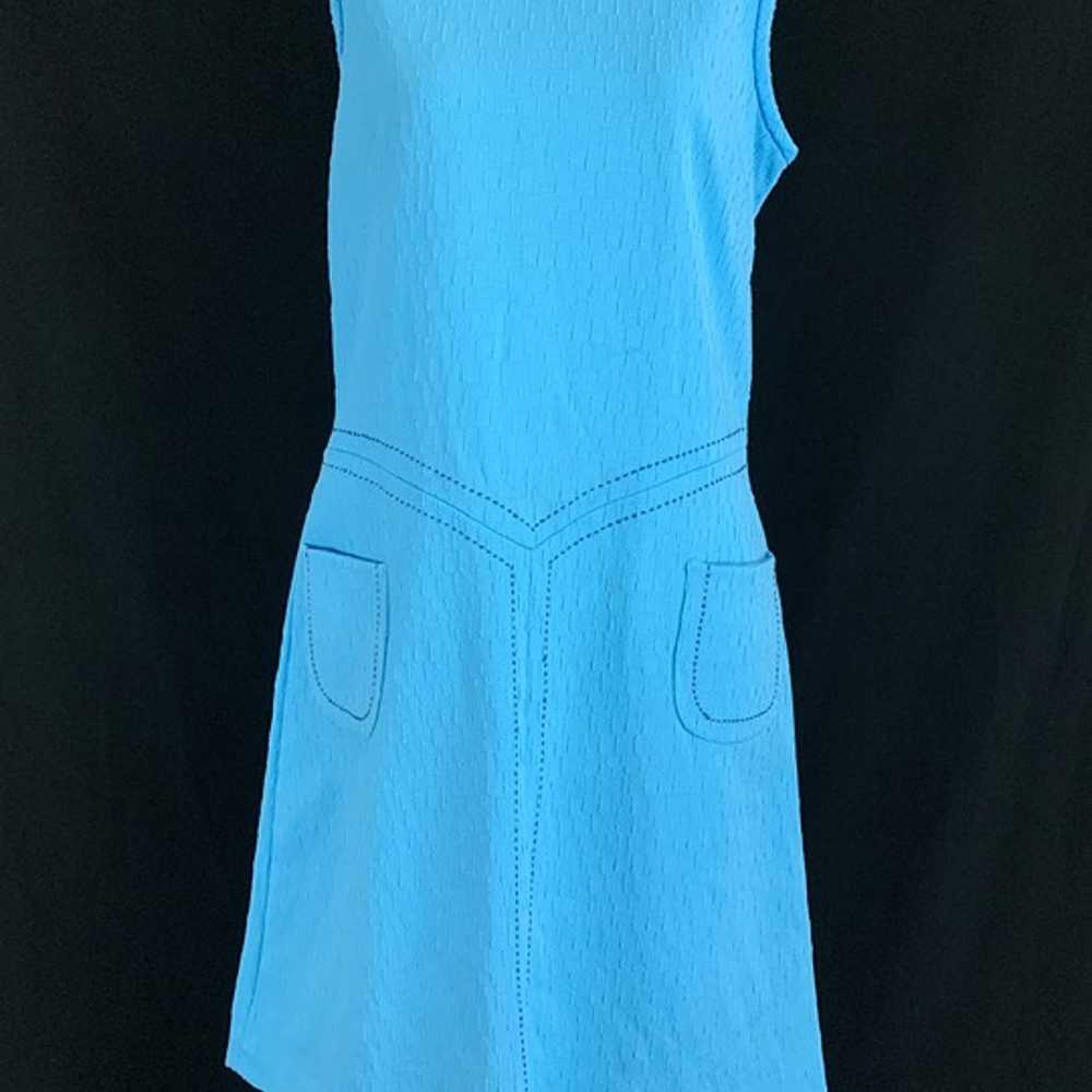 60s/70s Blue Mod Sleeveless Crimplene Shift Dress - image 2