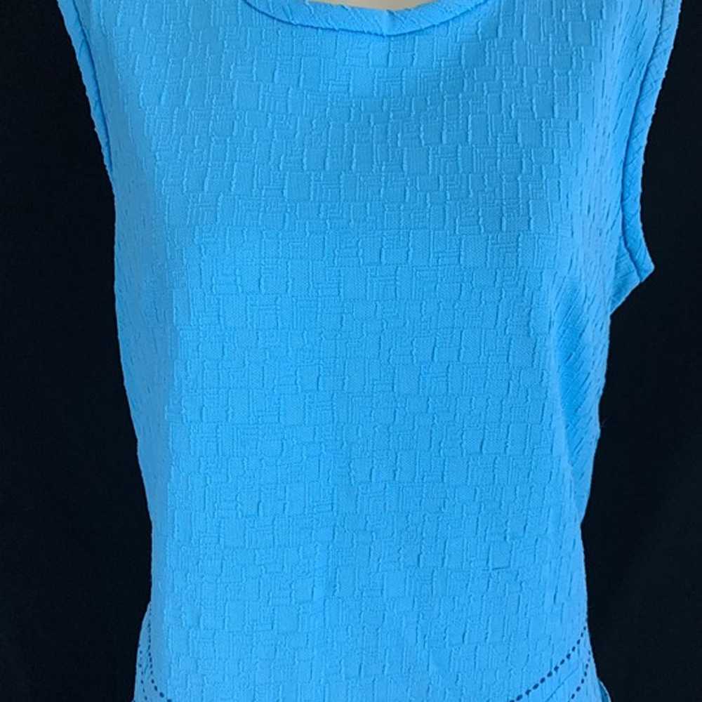 60s/70s Blue Mod Sleeveless Crimplene Shift Dress - image 3