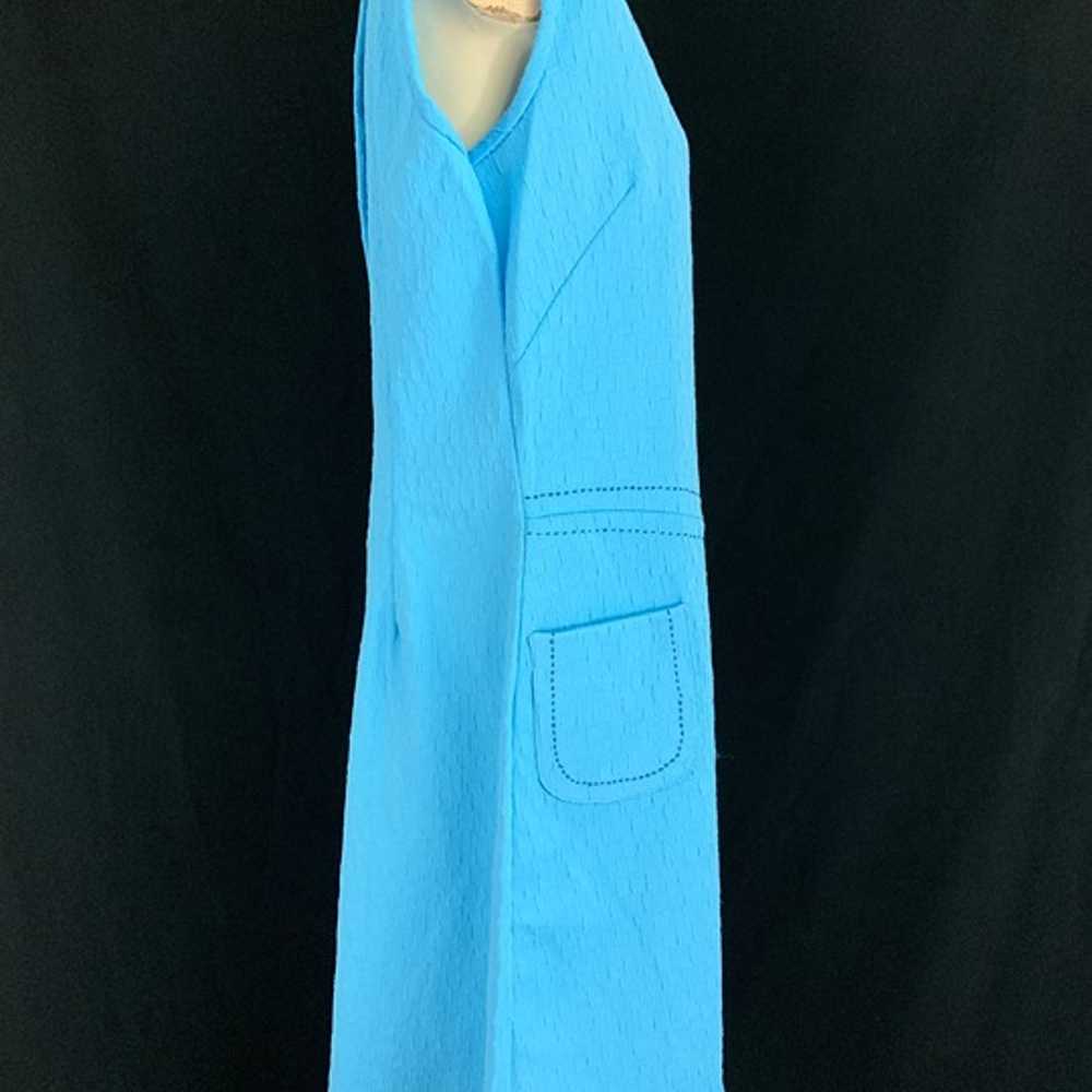 60s/70s Blue Mod Sleeveless Crimplene Shift Dress - image 9