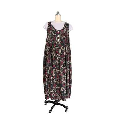 Vintage Jumper Dress Grunge Dark Floral Paisley 9… - image 1