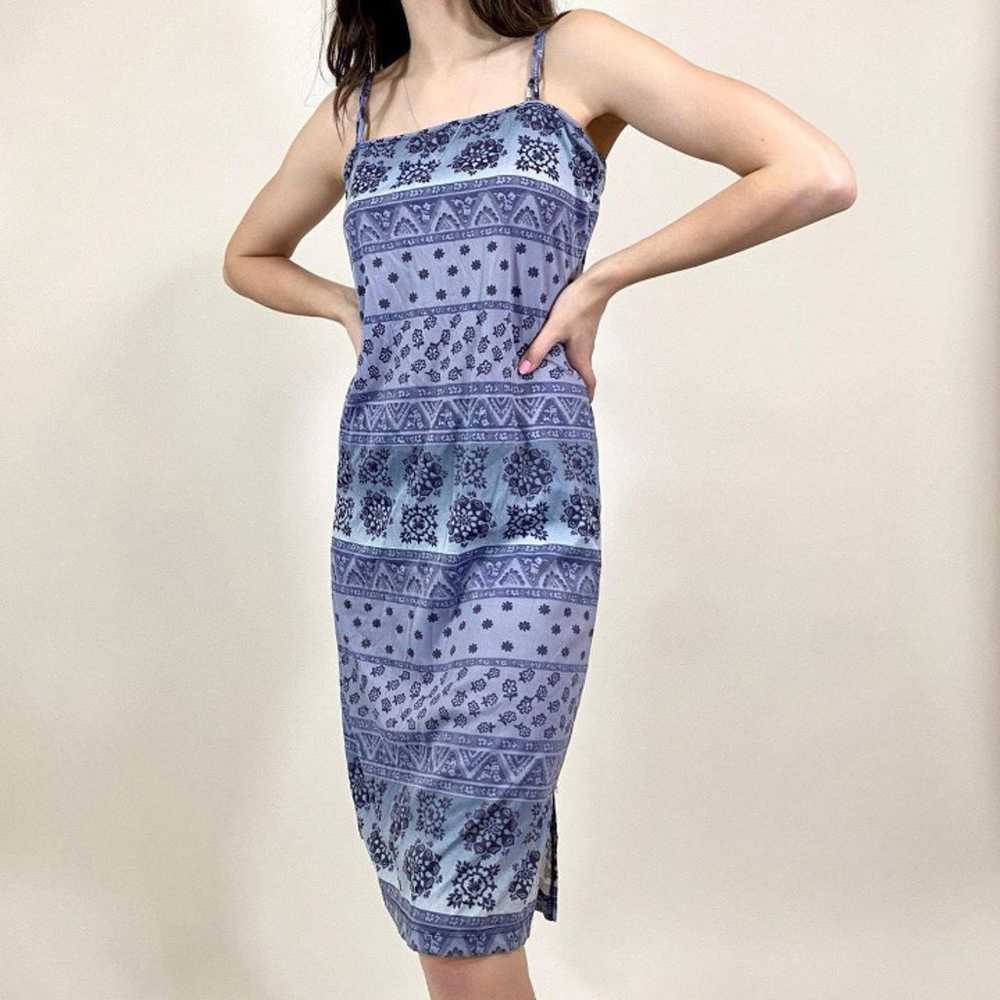 Vintage blue floral midi length dress - image 2