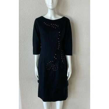 60s Elegant Miss Black Wool Party Dress - image 1