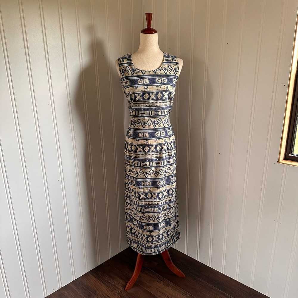 Vintage 90s Cottagecore Miss Dorby Blue Maxi Dres… - image 1