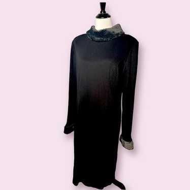 Vintage Susan Ross Faux Fur Trimmed Black Dress S… - image 1