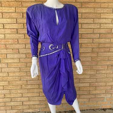 80s 90s A.J. Bari Silk Indigo Purple 12 fit & fla… - image 1