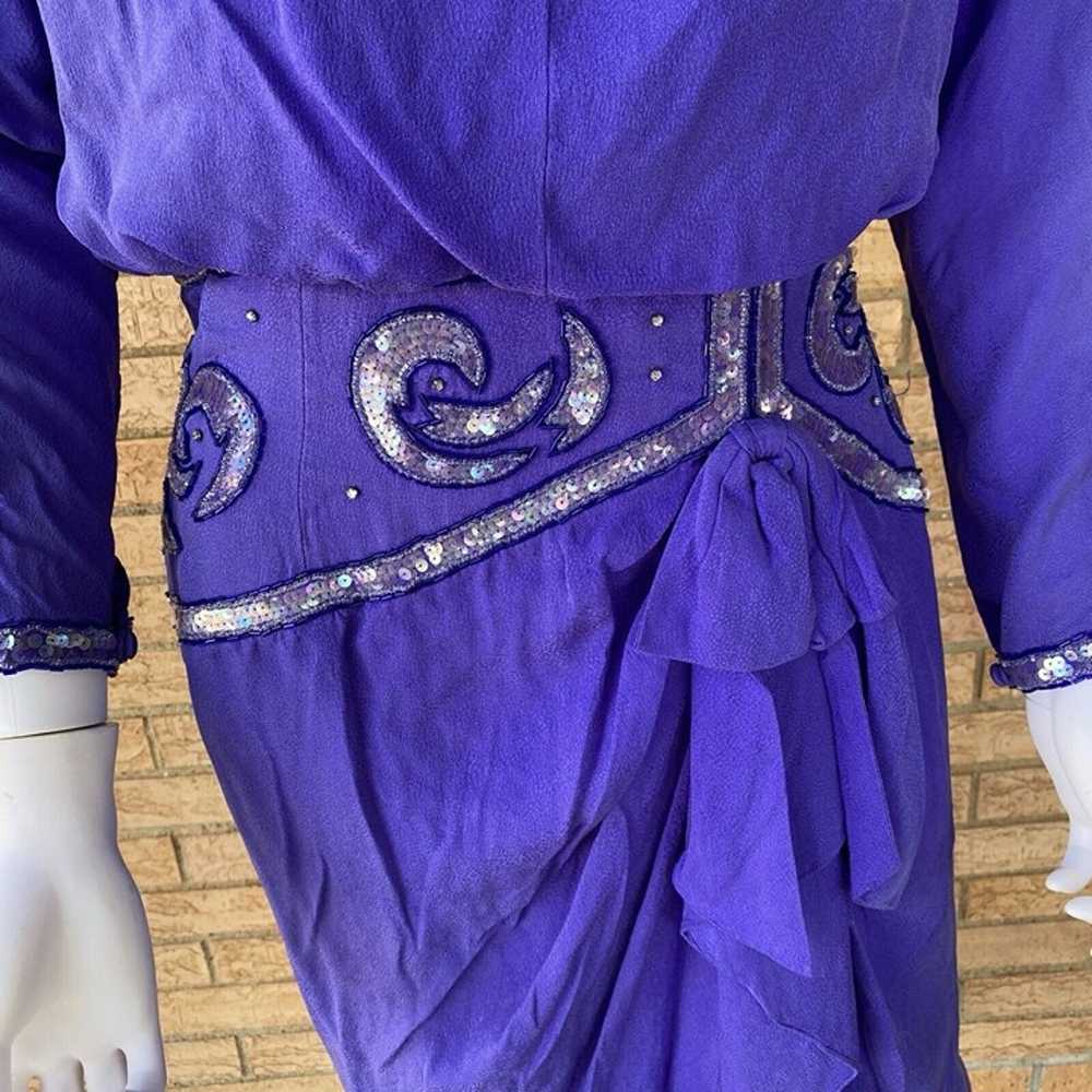 80s 90s A.J. Bari Silk Indigo Purple 12 fit & fla… - image 7