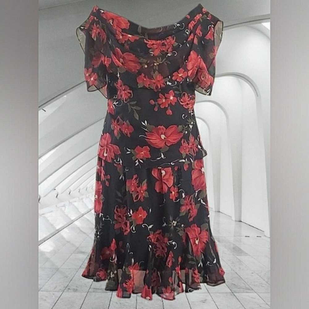 Vintage Red Rose 2 Piece Ruffle Floral Flowy Midi… - image 2