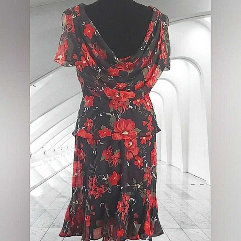 Vintage Red Rose 2 Piece Ruffle Floral Flowy Midi… - image 3