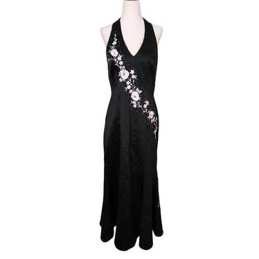 Vintage 90s Morgan & Co. Black Satin Prom Dress H… - image 1