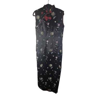 Vintage 90s Cathaya 42 Black Silk Asian Long Dress