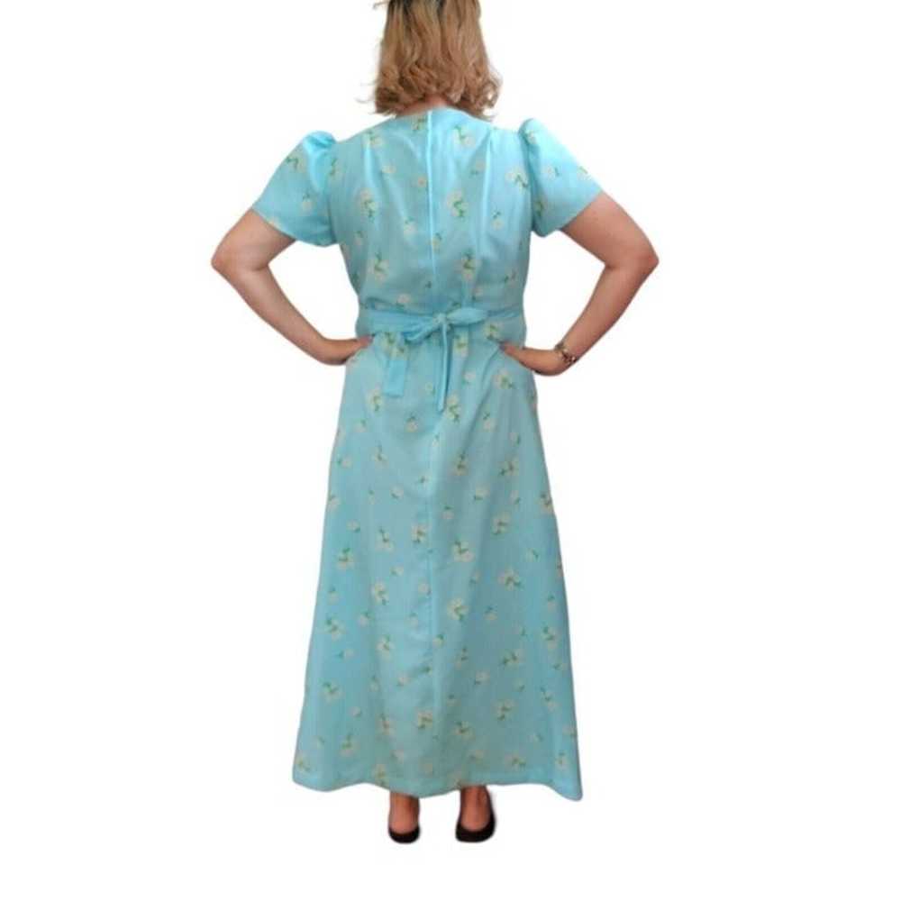 Vintage 70s Sz Large Prairie Floral Flocked Maxi … - image 5