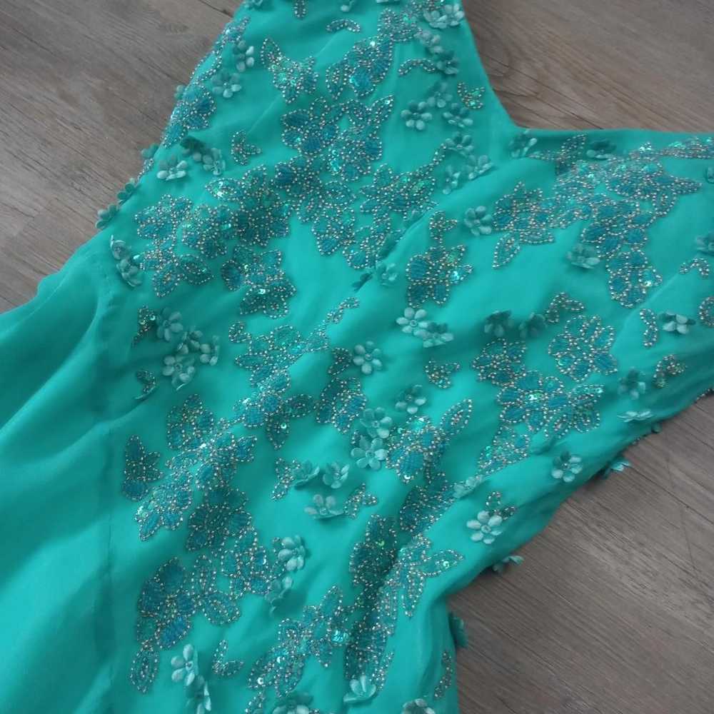 Vintage 90s Silk Floral Beaded Mermaid Dress - image 3