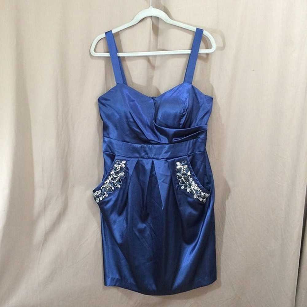 Vintage Formal Dress Blue Satin Taboo Beaded Pock… - image 1