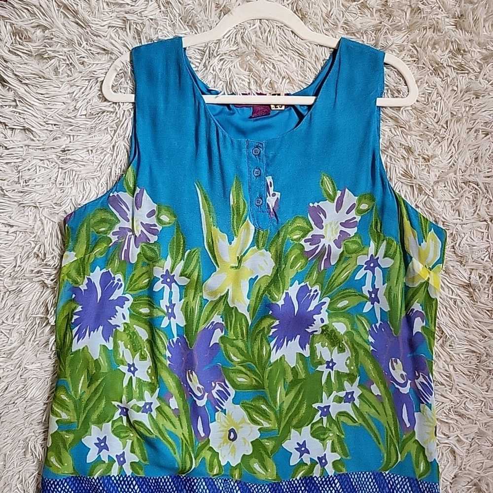 Vintage Mix Noveau Floral Sleeveless Longline Tun… - image 2