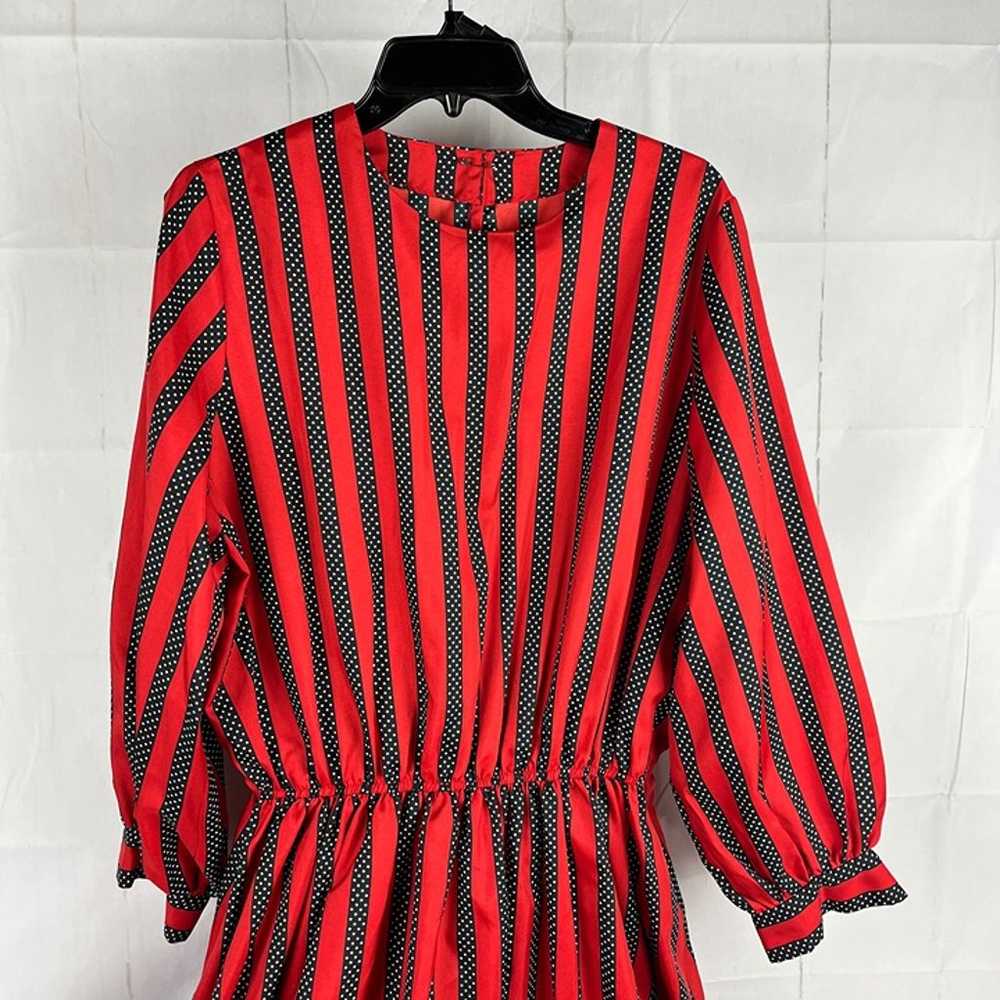 Vintage Handmade Women's Red Black Striped Polka … - image 2